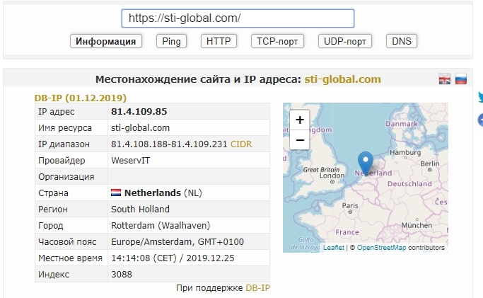 Расположение серверов брокера Sti Global