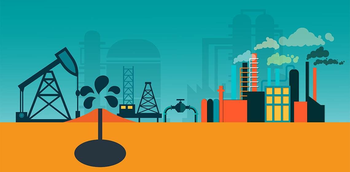 Добыча нефти. Завод производит нефть