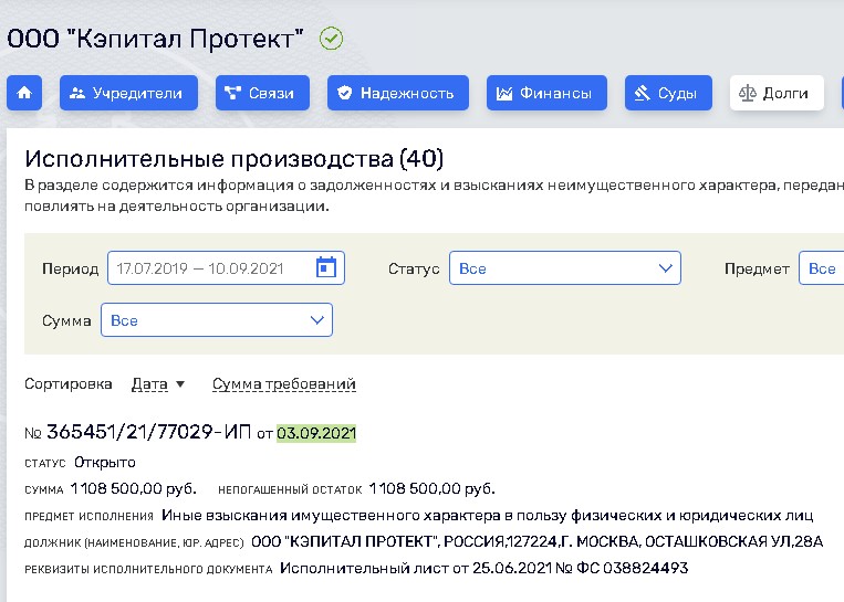Capital Protect Исполнительные производства